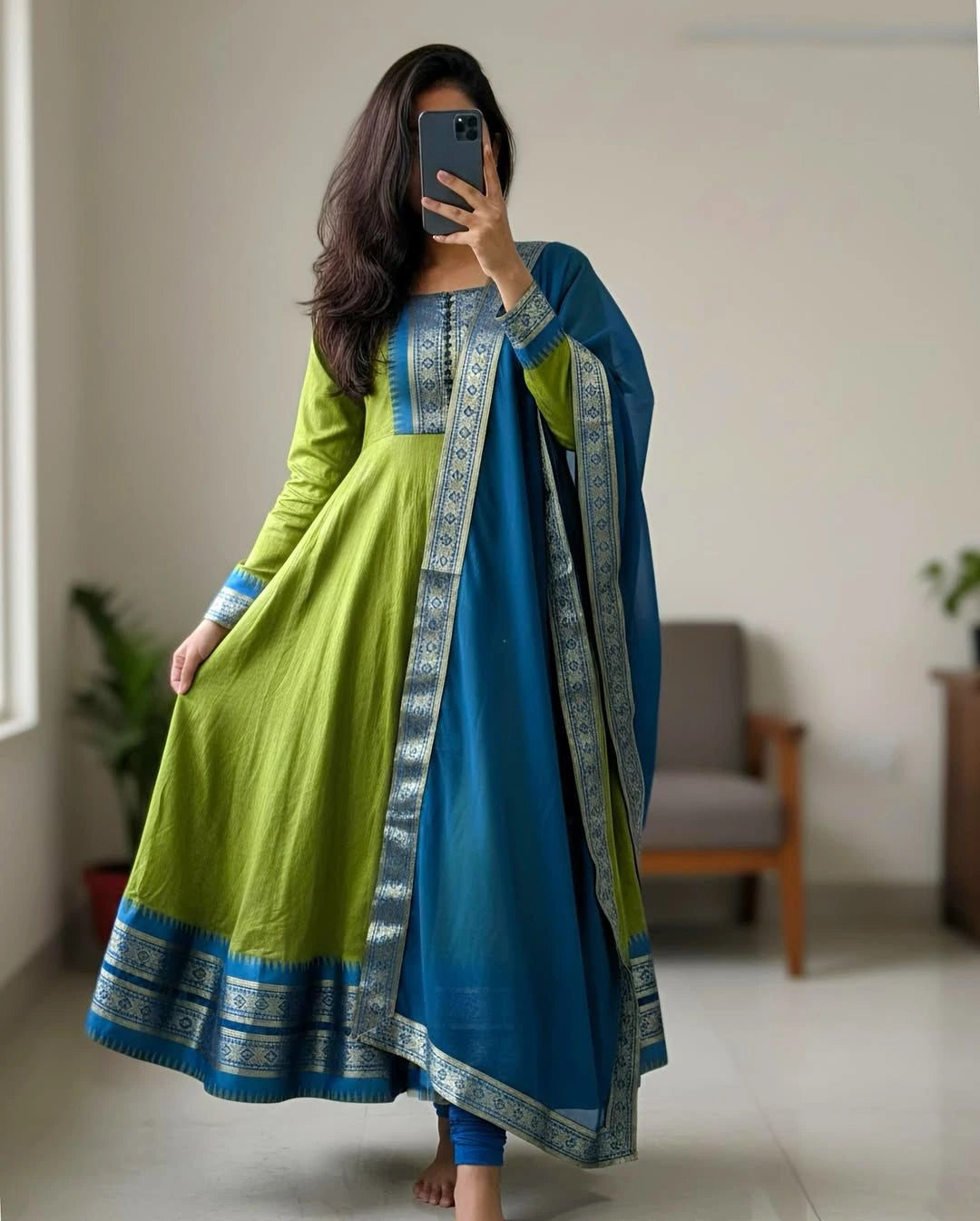 Pure Silk cotton Anarkali with dupatta 10