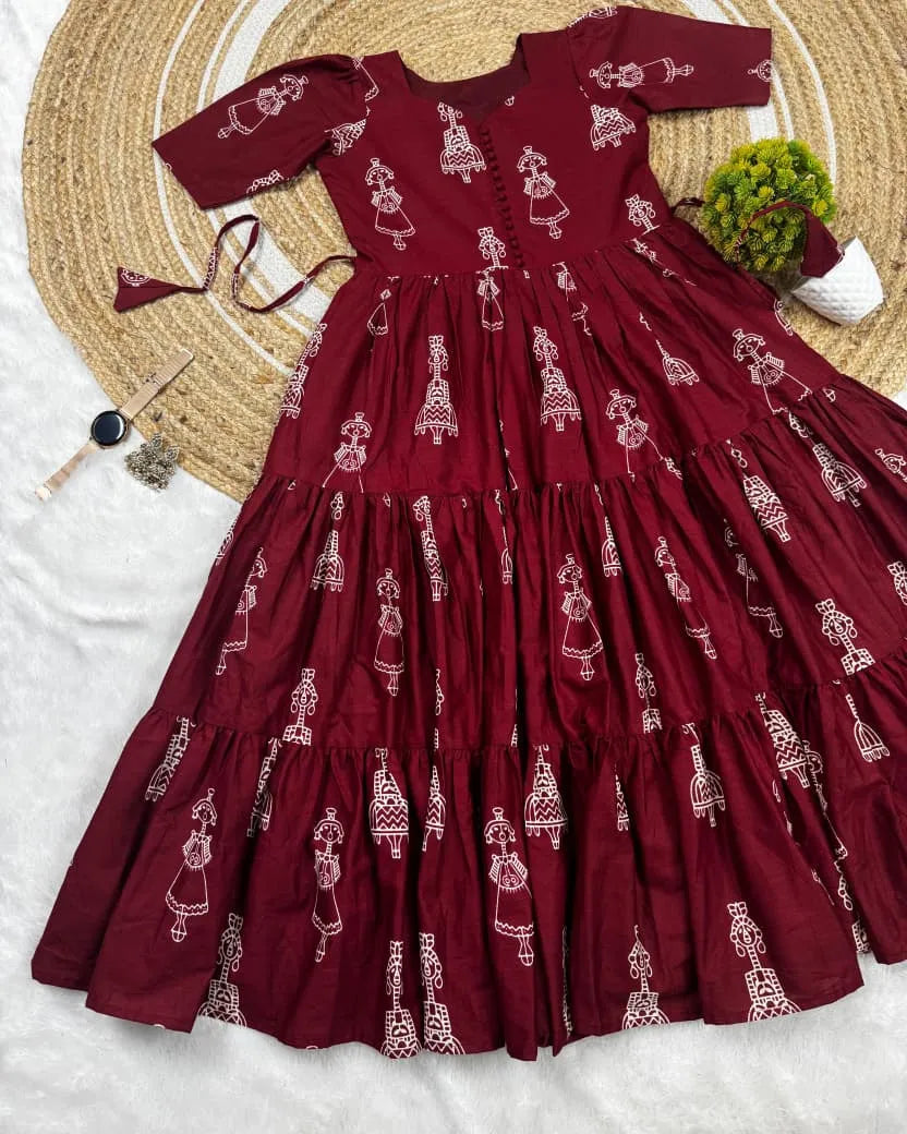 💖💖Warli Art doll MaxiGown With Hand Printed Kalamkari designs💖💖 2