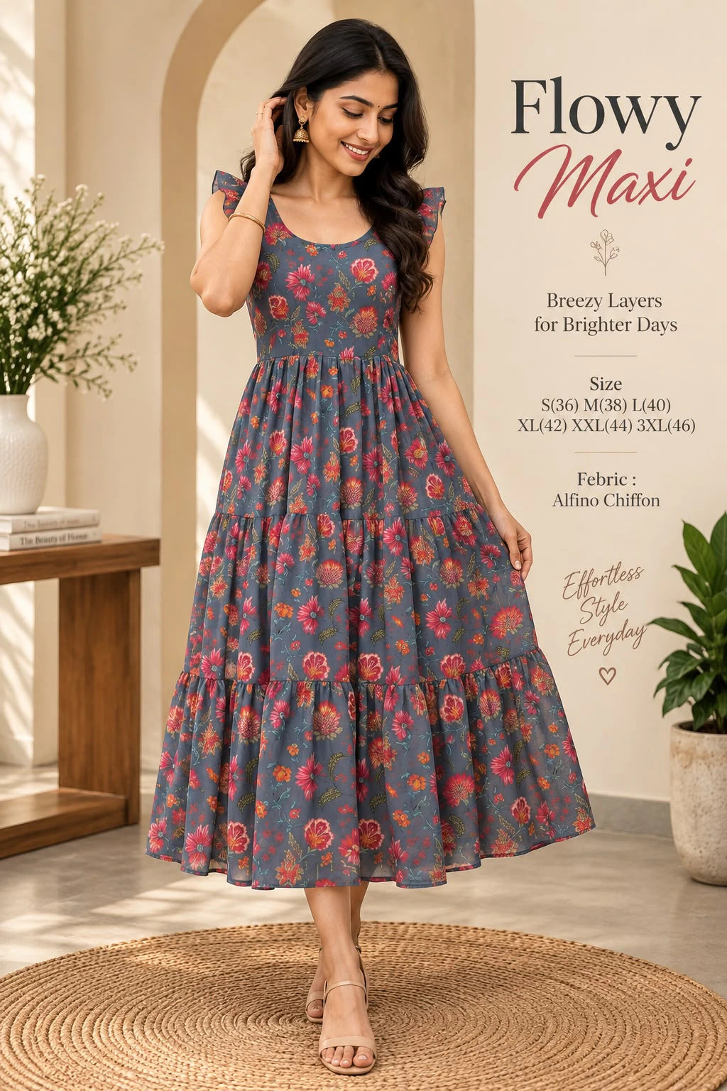 Alfino Chiffon Floral Maxi Dress 5