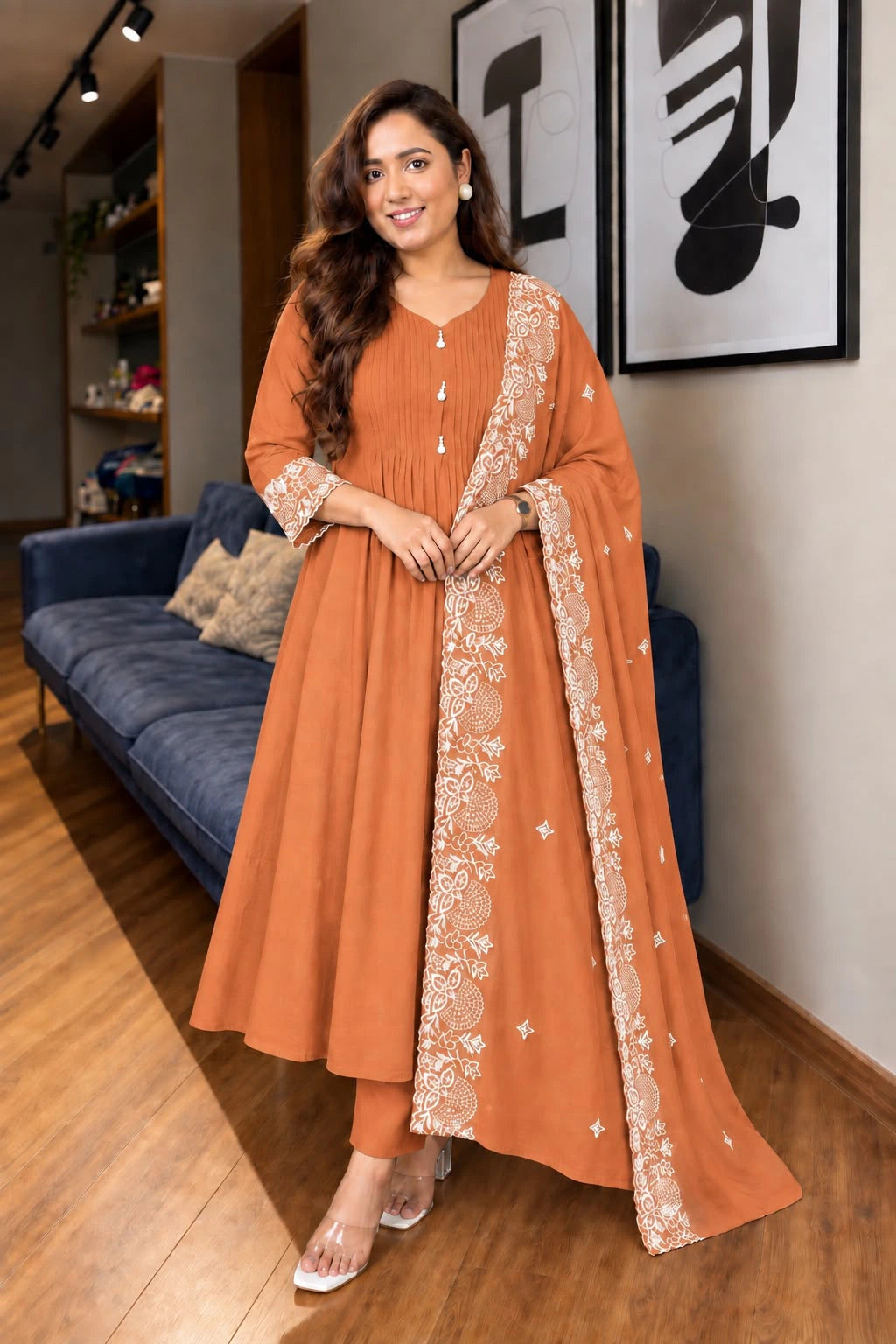 Mul Chanderi Anarkali Suit Set 8
