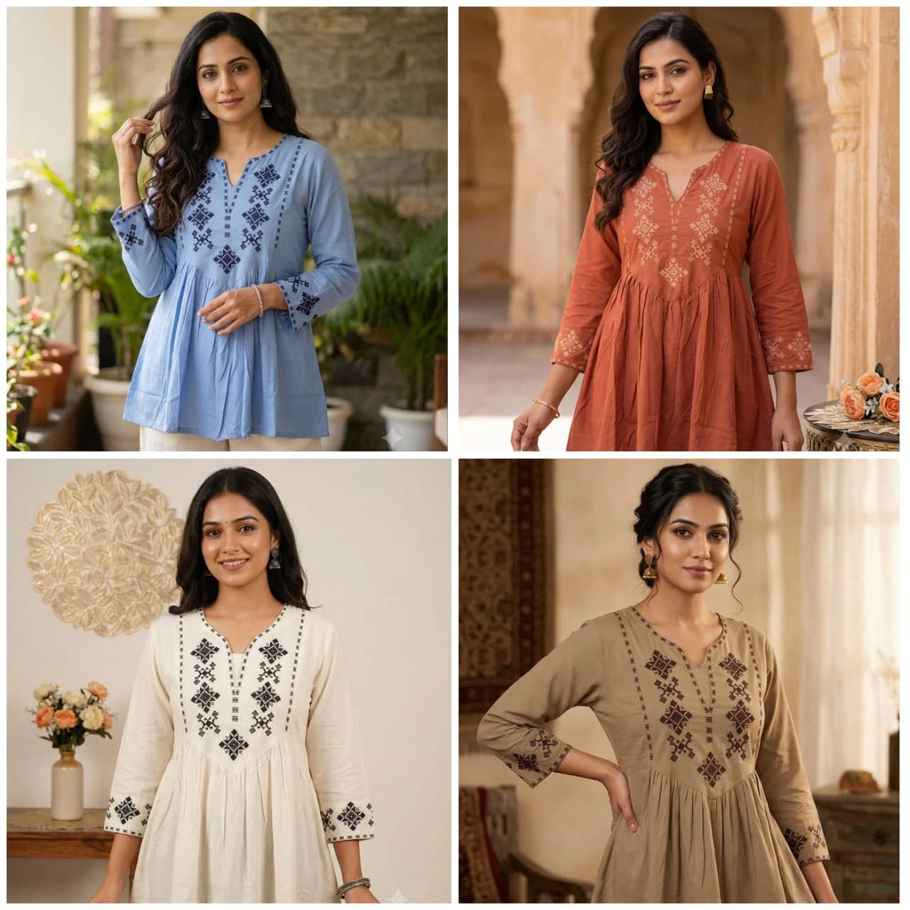 Designer Rayon Tunic with Cross-stitch Embroidery 1