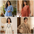 Designer Rayon Tunic with Cross-stitch Embroidery 1