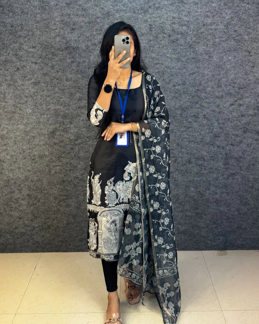 🍁🌸Viral Kalamkari khalahasti  kota chex kurti with kalamkari dupatta🌸🍁 8
