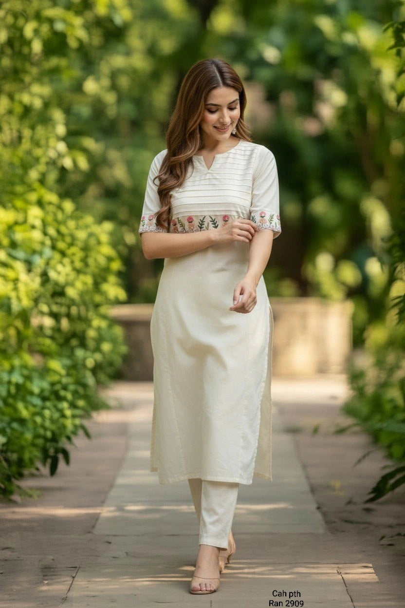 Cotton Embroidered Kurti & Pant Set 2