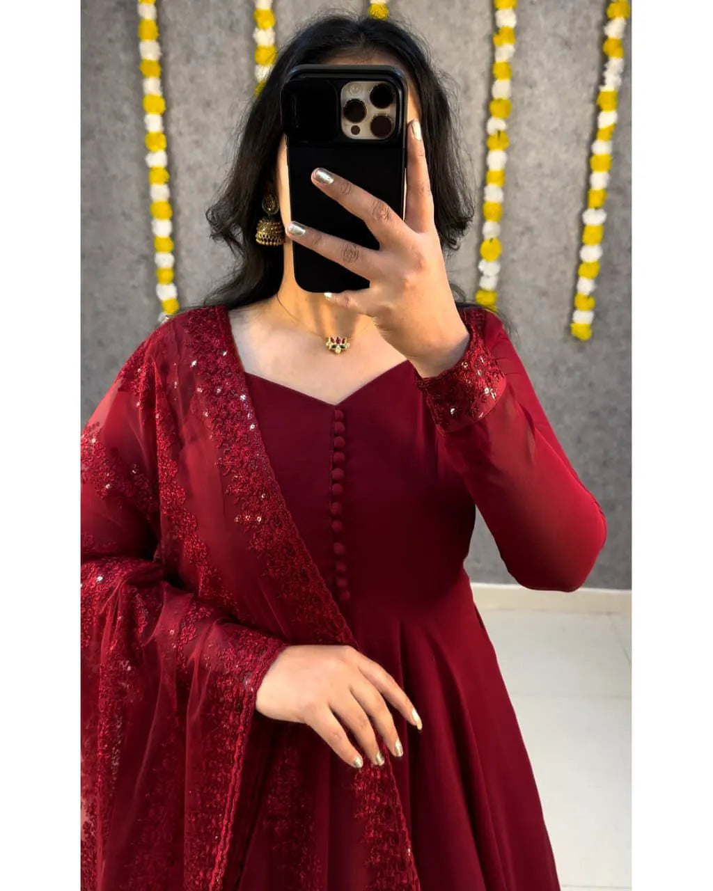 💜💜Premium Faux Georgette Gown With Embroidery Dupatta😍😍 3