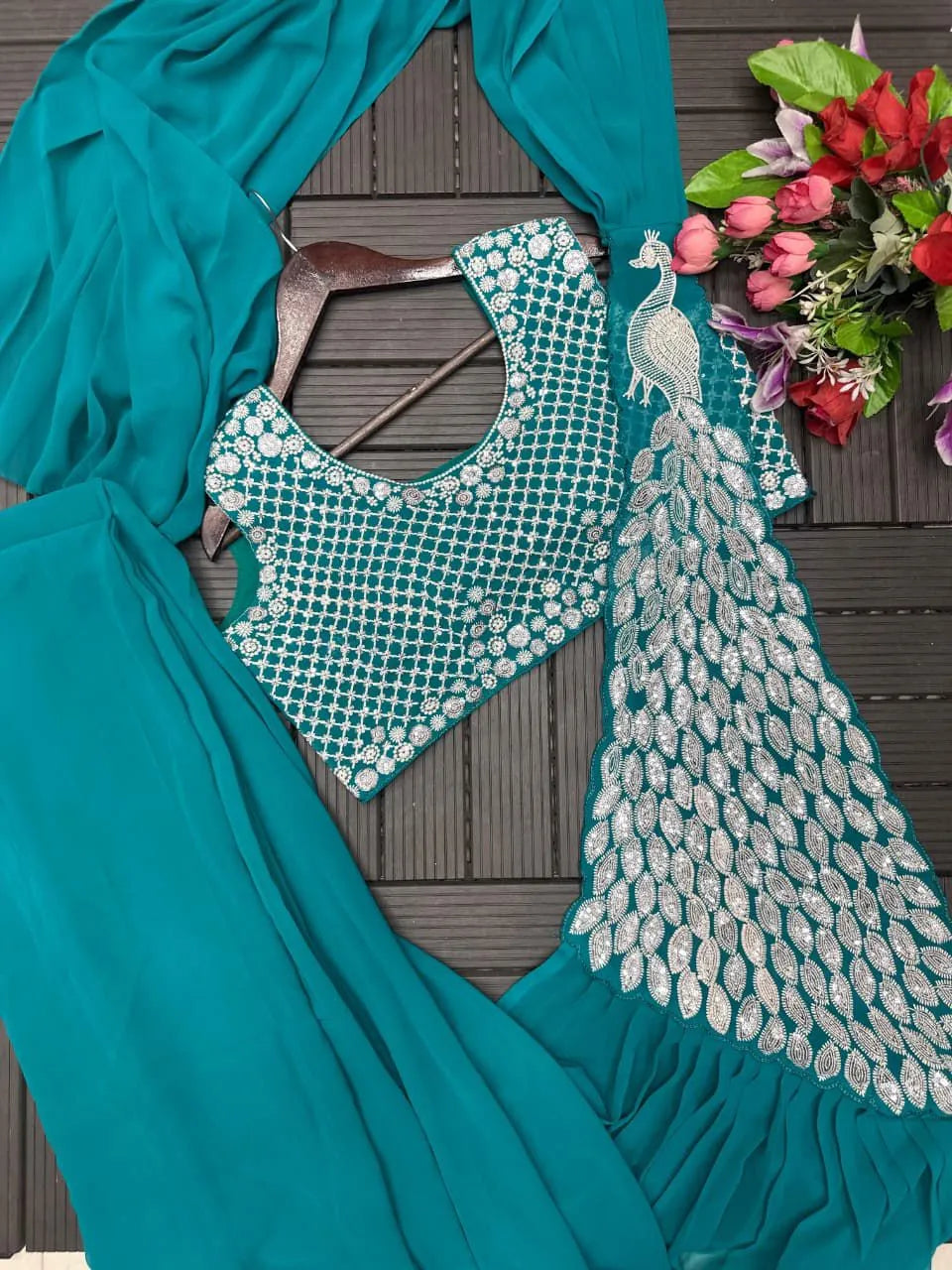 💗💗Trending Embroidery Sequence work Ready to Wear Saree Set with Embroidery Blouse💗💗 9