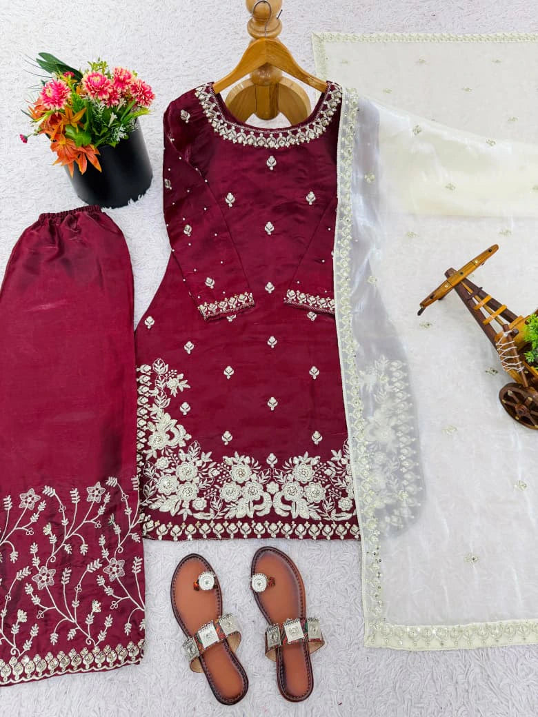 Silk Embroidered Kurta Set 4