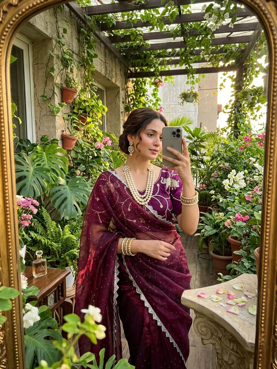 Satin Silk Saree with Blouse 7