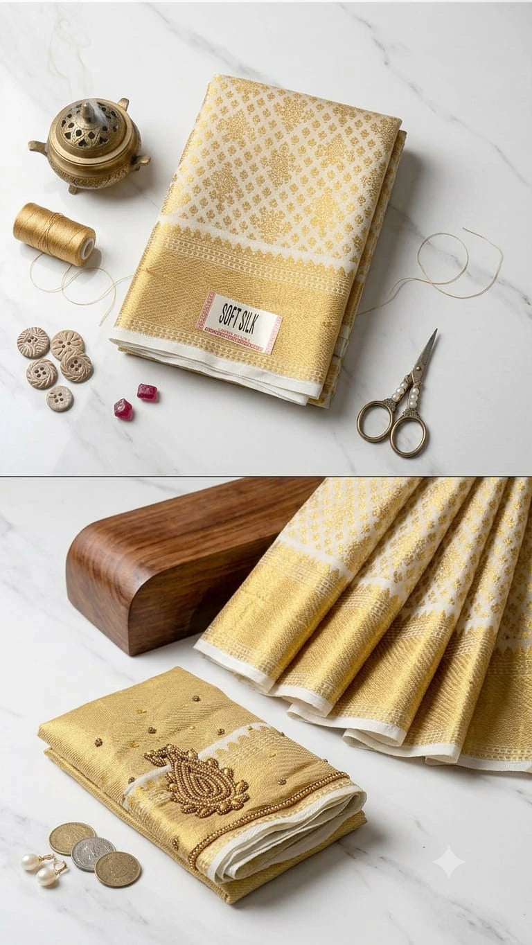 Soft Silk Saree with Aari Work Blouse 8