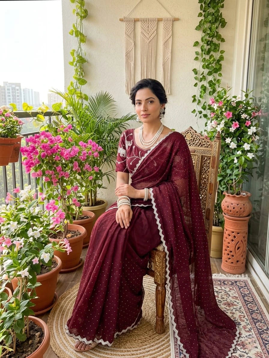 Satin Silk Saree with Blouse 8