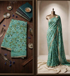 Linen Floral Saree with Blouse 2