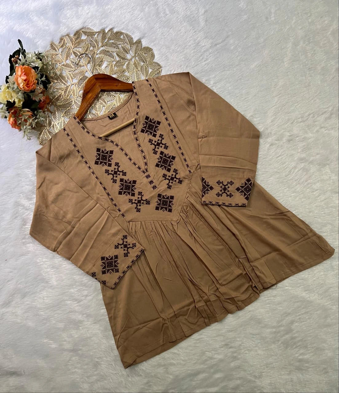 Designer Rayon Tunic with Cross-stitch Embroidery 3