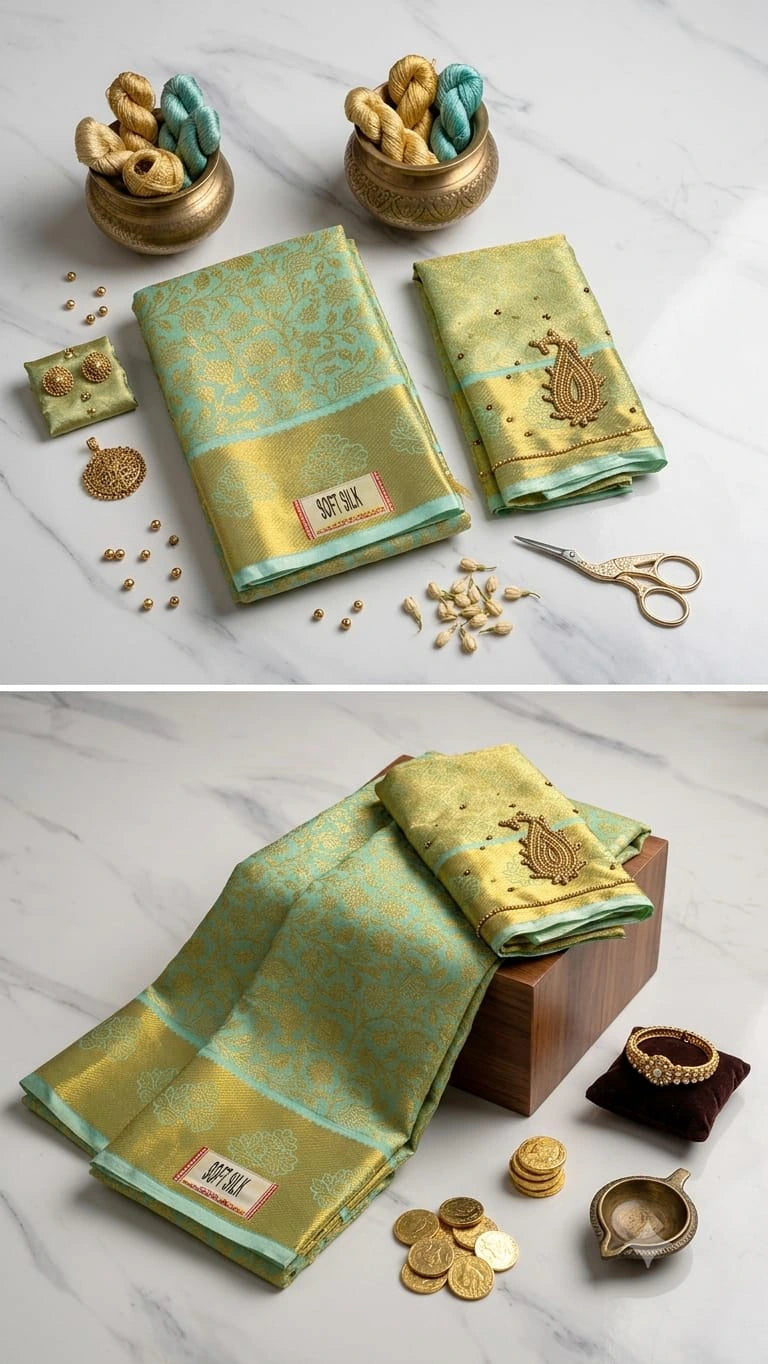 Soft Silk Saree with Aari Work Blouse 3