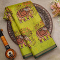 Soft Cotton Linen Saree with Elephant Print 2