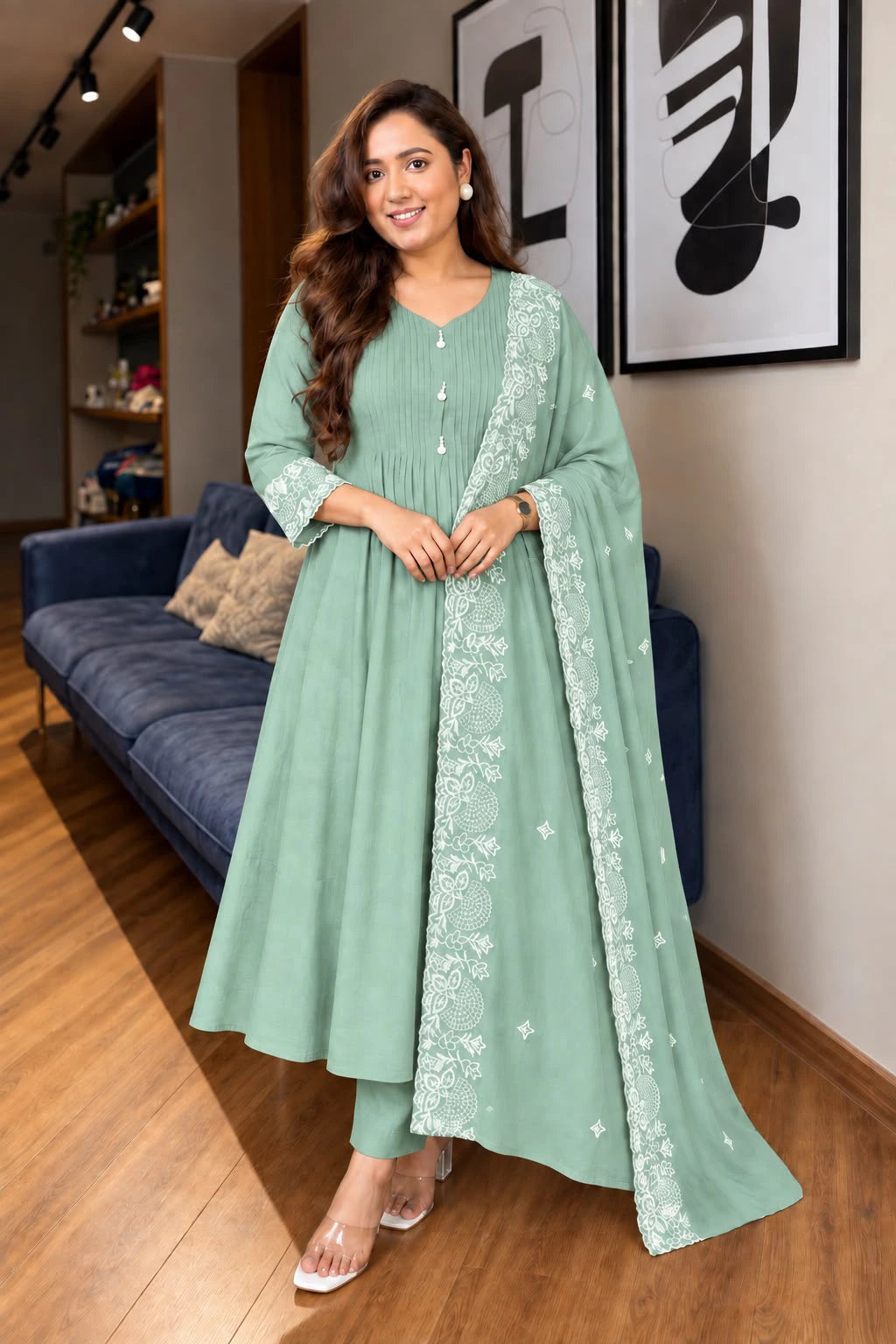 Mul Chanderi Anarkali Suit Set 6
