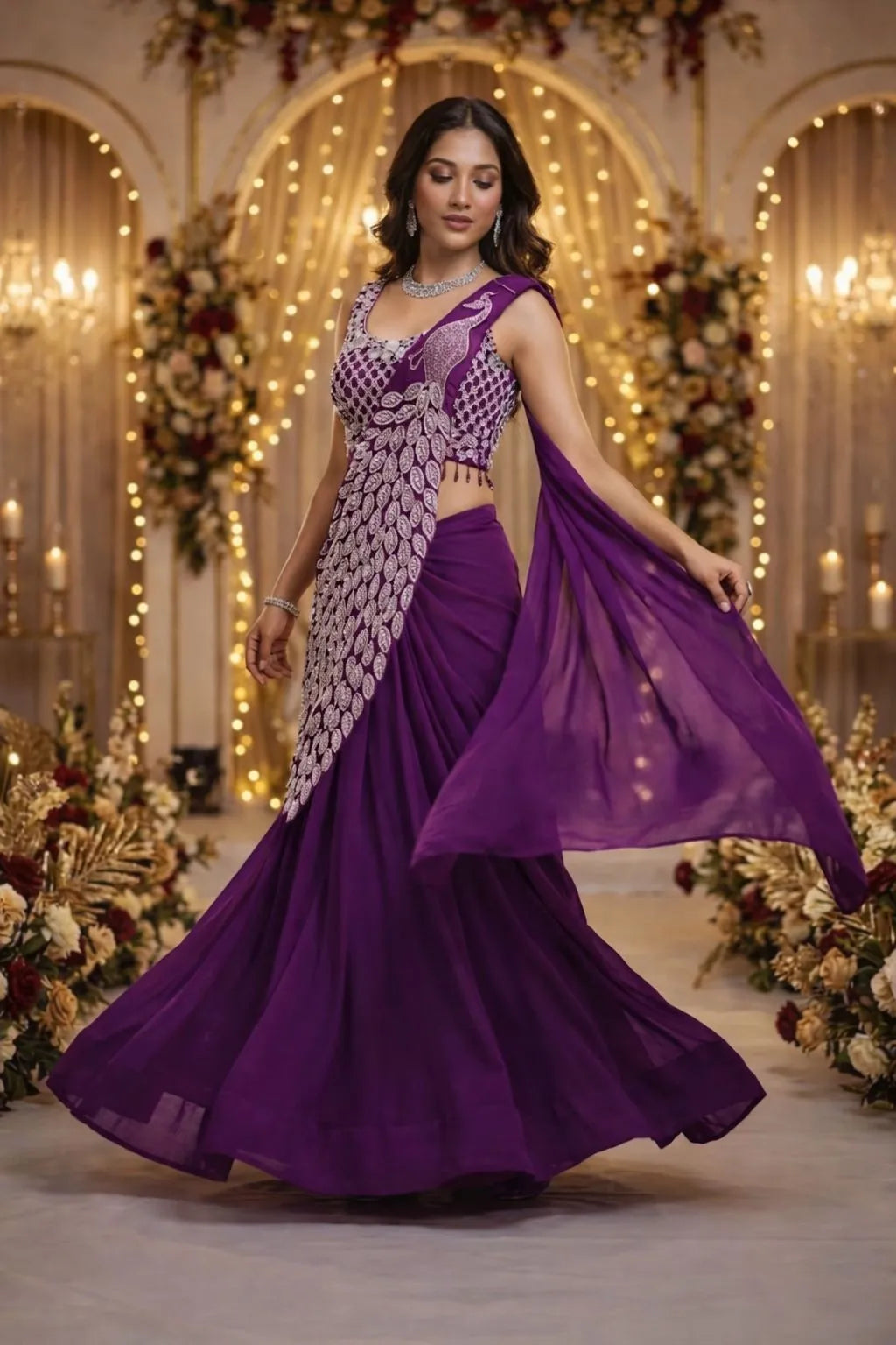 💗💗Trending Embroidery Sequence work Ready to Wear Saree Set with Embroidery Blouse💗💗 4