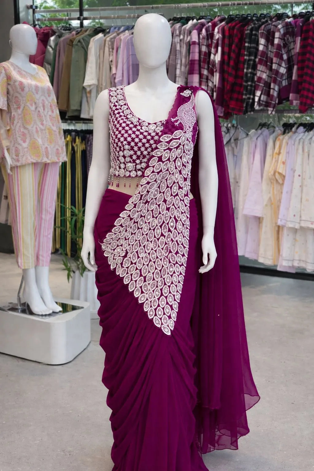 💗💗Trending Embroidery Sequence work Ready to Wear Saree Set with Embroidery Blouse💗💗 5