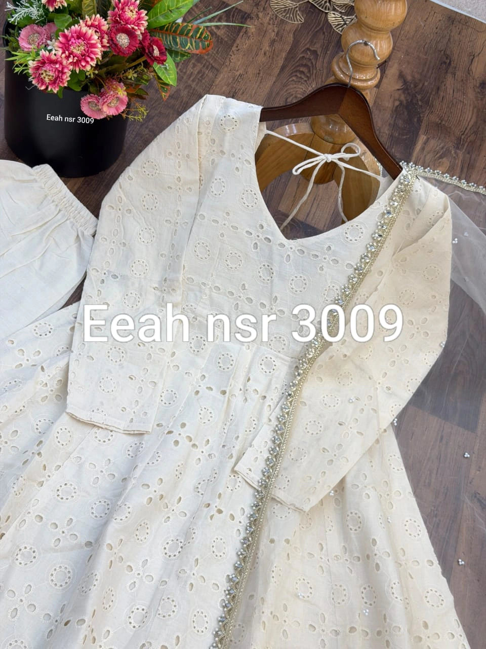 Cotton Schiffli Kurta Set with Dupatta 8