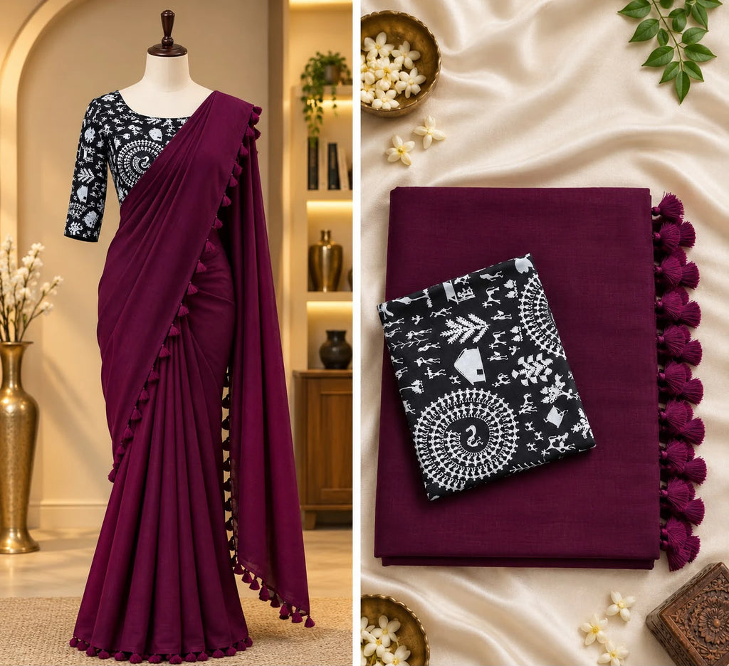 Khadi Cotton Saree with Blouse 3