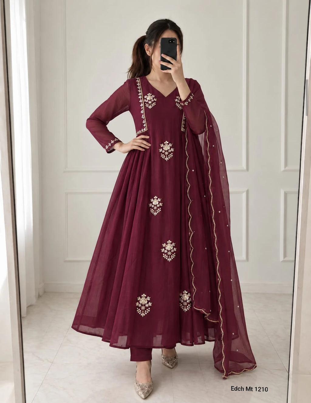 Mul Chanderi Anarkali Kurti Set 4