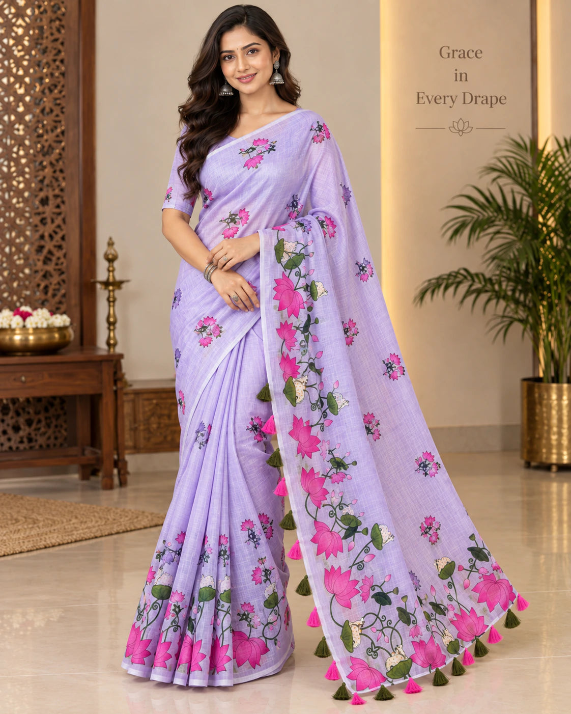 Linen Printed Saree with Blouse 4