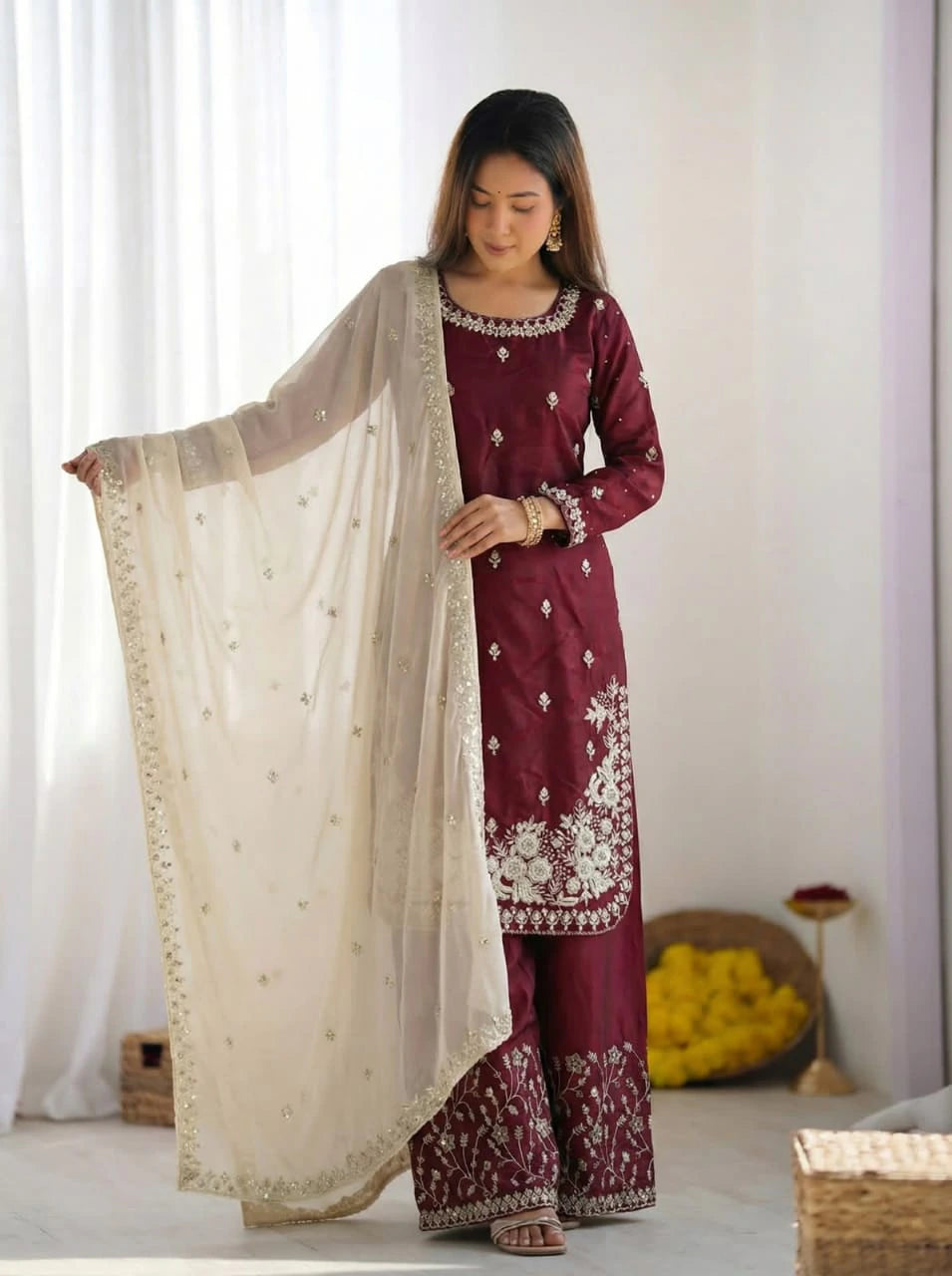 Silk Embroidered Kurta Set 3