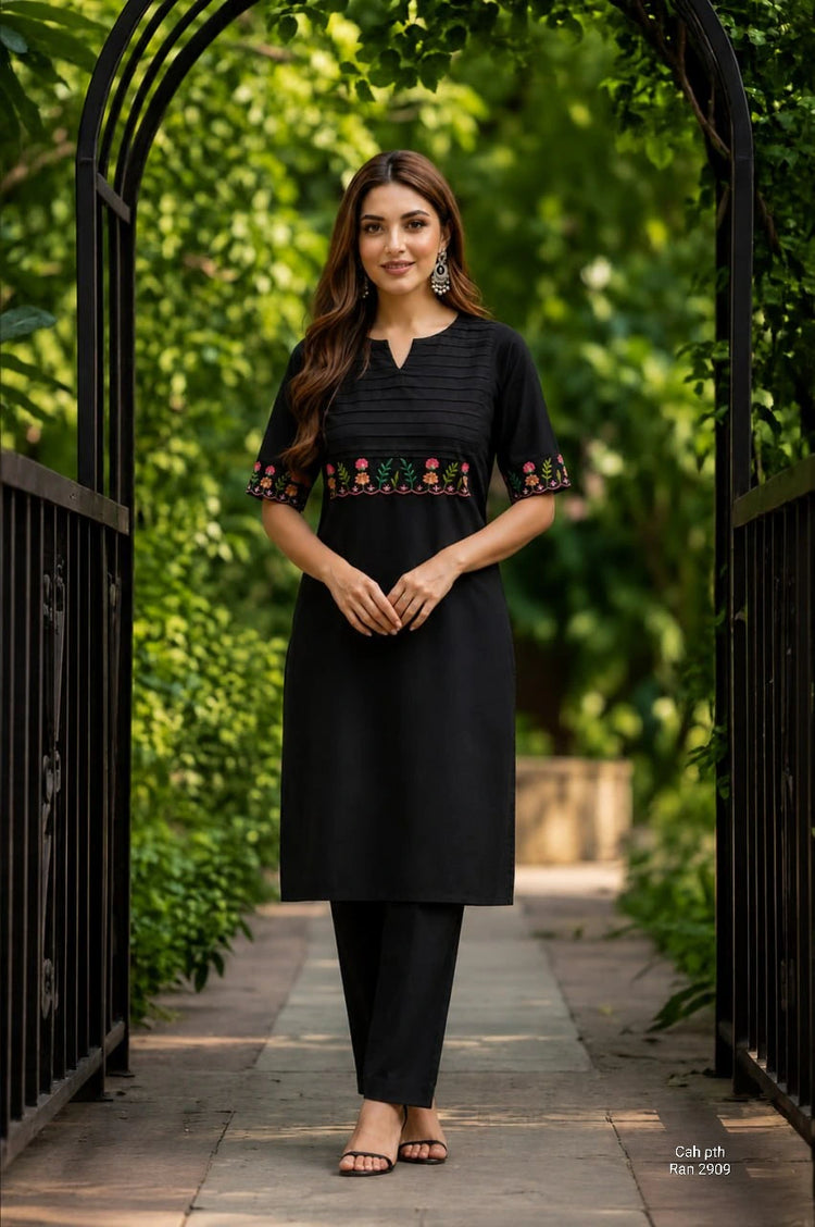 Cotton Embroidered Kurti & Pant Set 9