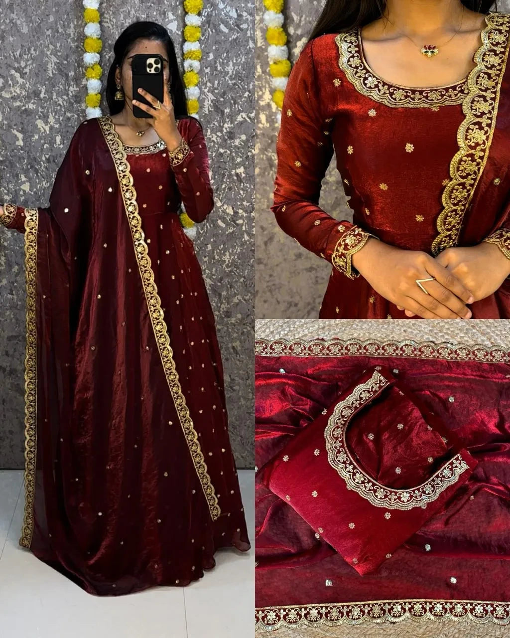 ❤️❤️Trending Space Silk Rich sequence embroidery Gown With Dupatta 💜💜 10