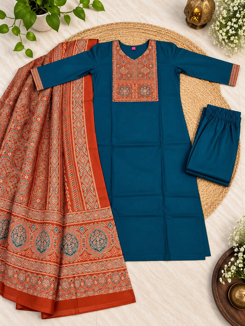 Cotton Ajrakh Print Kurta Set 3