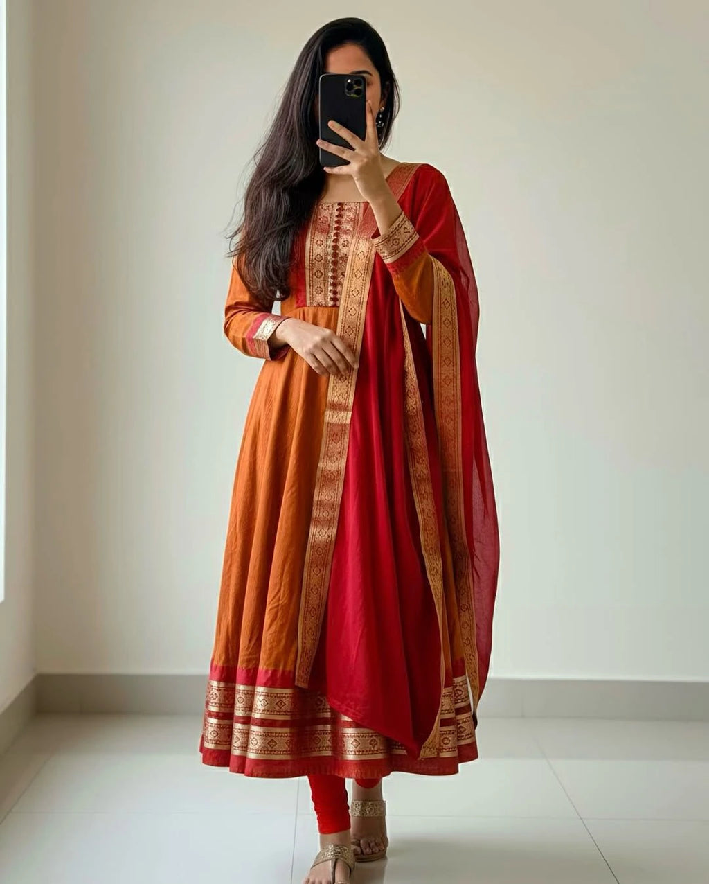 Pure Silk cotton Anarkali with dupatta 5