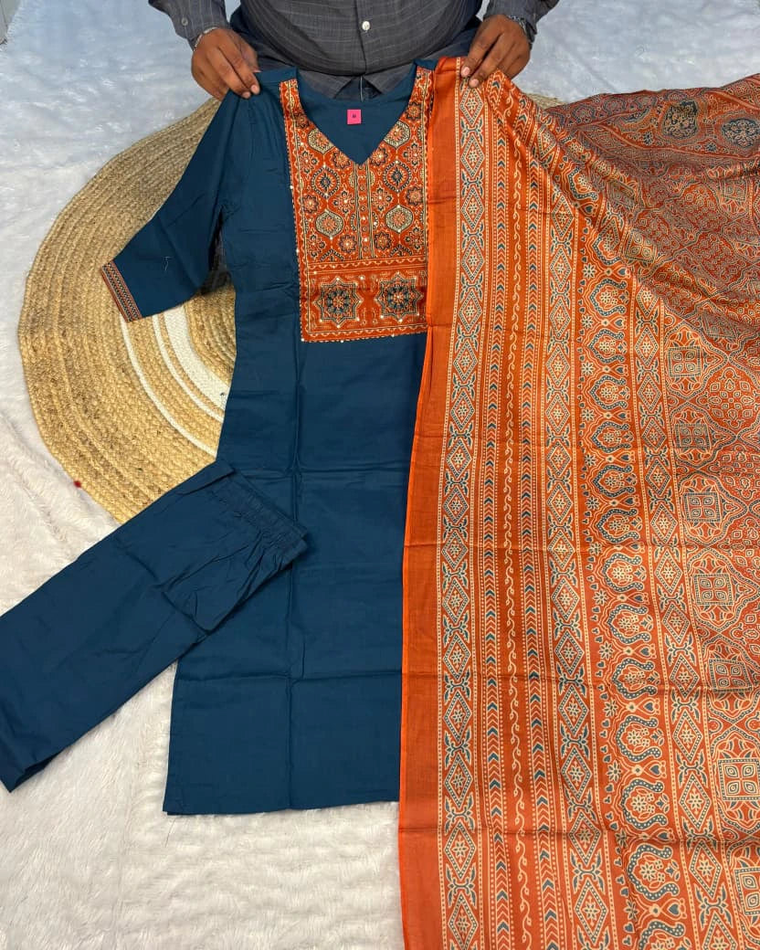 Cotton Ajrakh Print Kurta Set 2