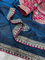 Satin Embroidered Saree with Blouse 8