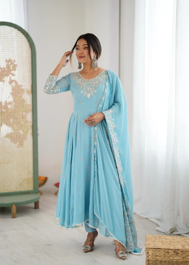 ❤️❤️Premium Sequence Designer Anarkali Three Piece Set😍😍 2