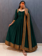 🍁🌸Traditional Temple Border Meera Anarkali Gown With Dupatta🌸🍁 10