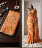 Linen Floral Saree with Blouse 5