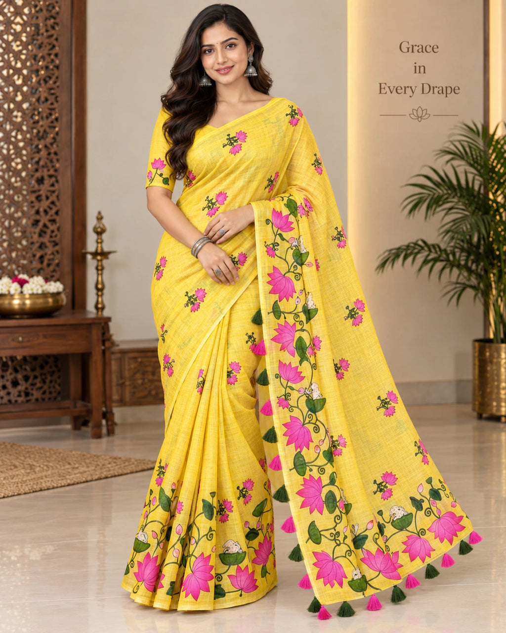 Linen Printed Saree with Blouse 6