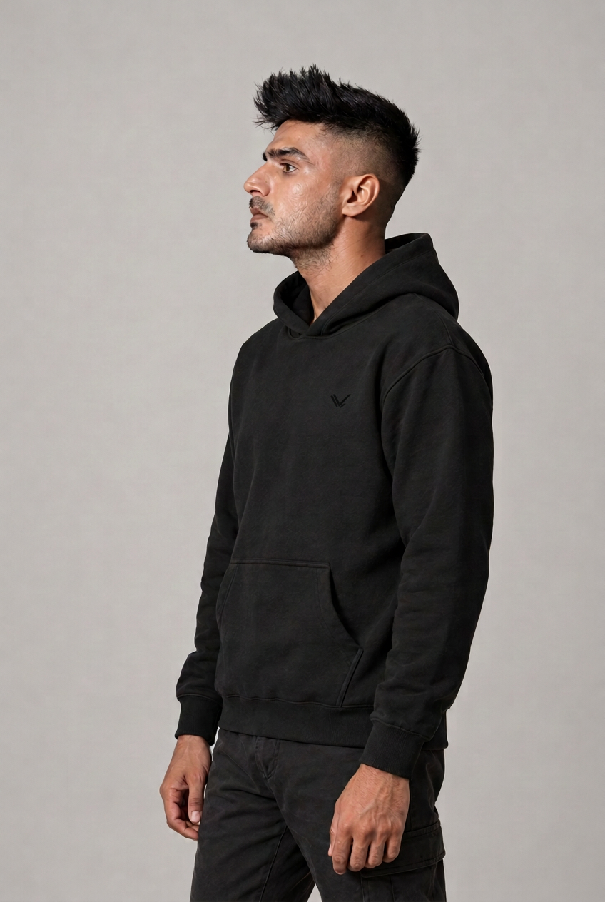 Black hoodie में केवल logo छोटा करने वाला edit