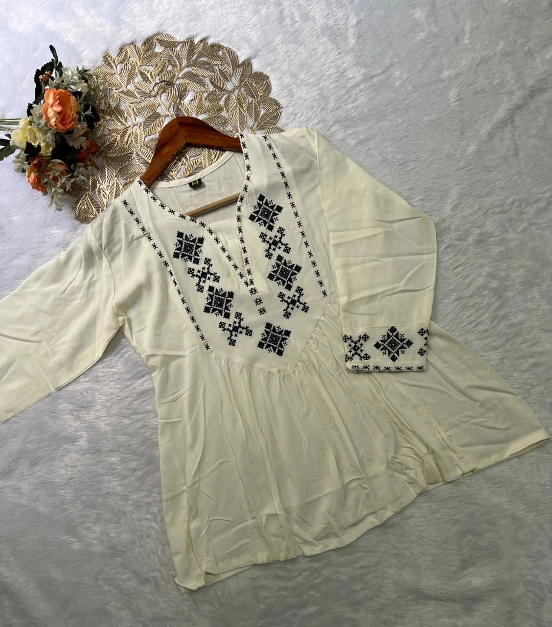 Designer Rayon Tunic with Cross-stitch Embroidery 10