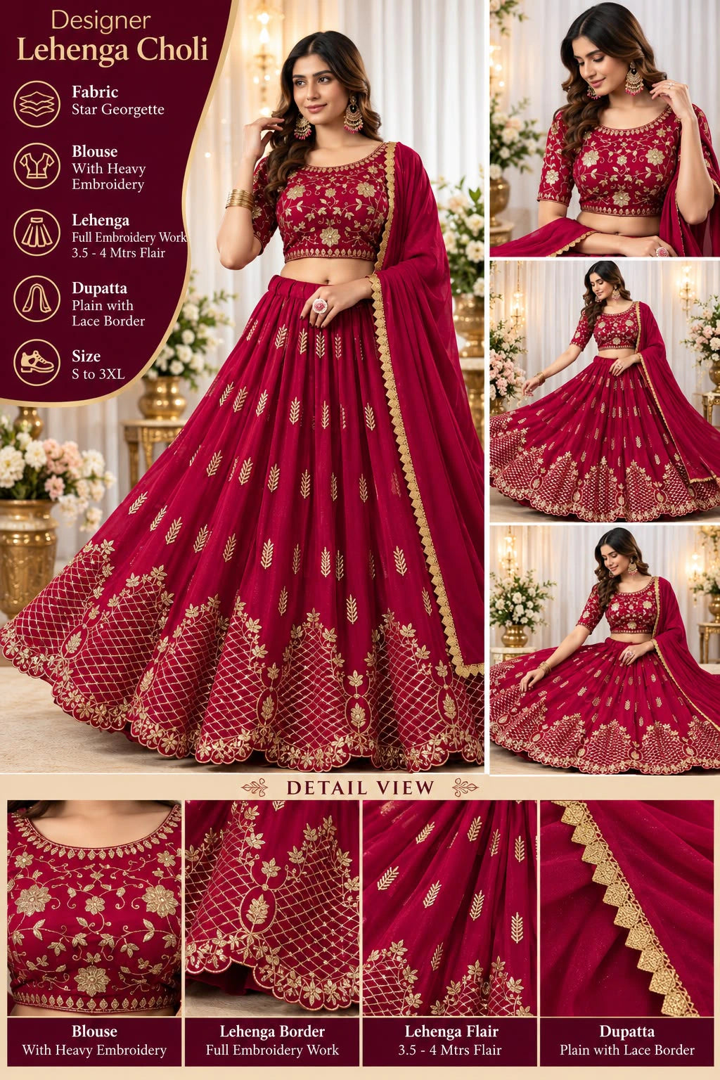 Georgette Embroidered Lehenga Choli Set 9