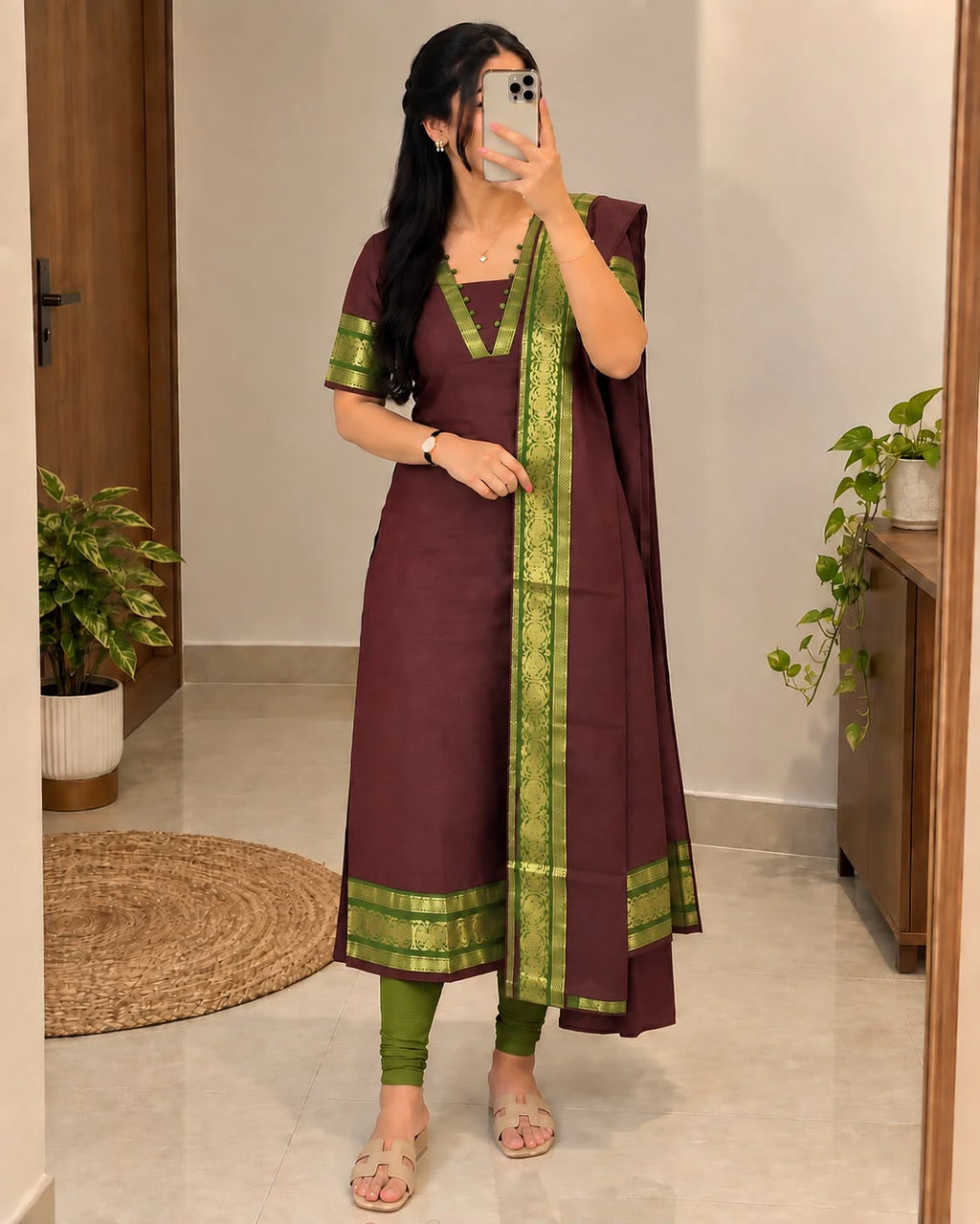 Silk Cotton Kurti Set with Dupatta 9