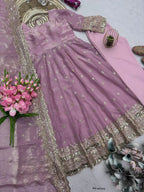 ❤️Designer Fendy Silk Embroidery Party Wear Gown Set💕 7
