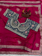 Satin Embroidered Saree with Blouse 4