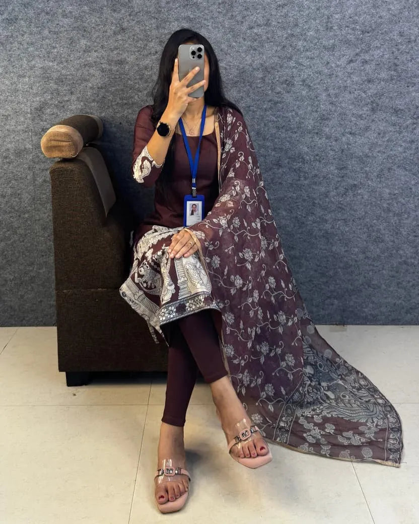 🍁🌸Viral Kalamkari khalahasti  kota chex kurti with kalamkari dupatta🌸🍁 3