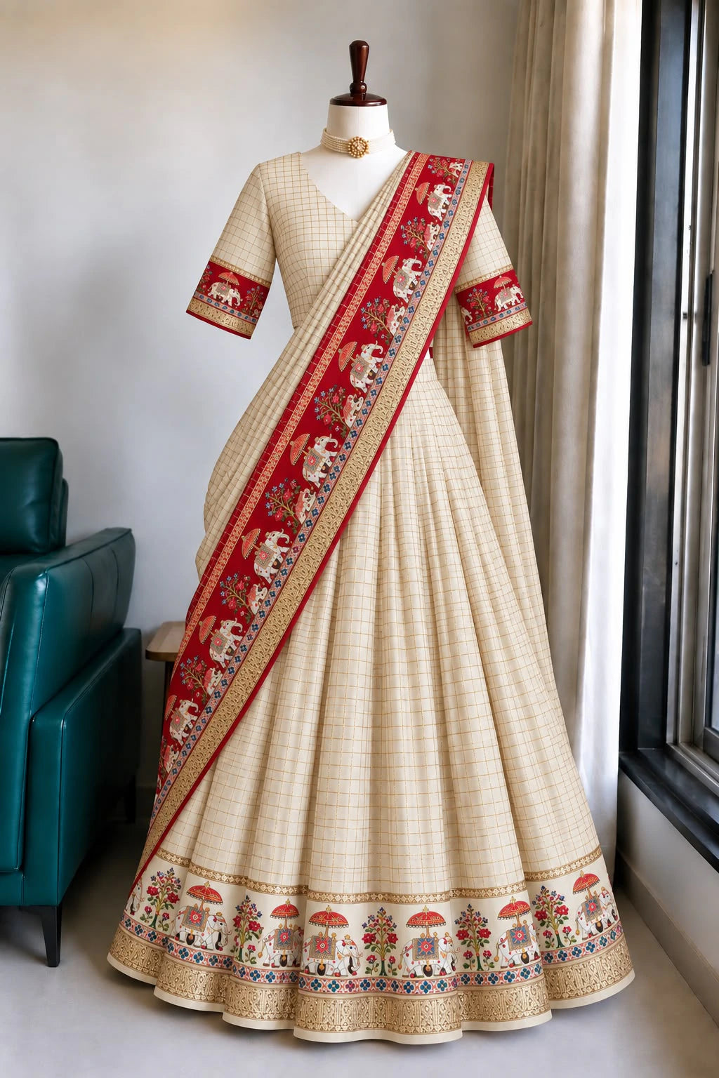 Viscose Zari Woven Lehenga Set 8