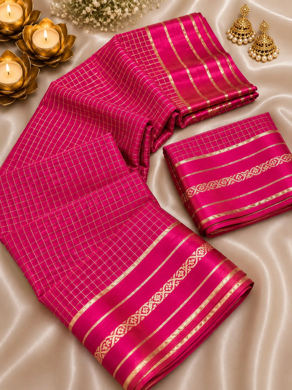 Viscose Georgette Chex Satin Border Saree with Running Blouse 7
