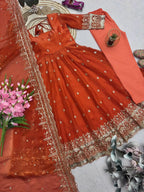 ❤️Designer Fendy Silk Embroidery Party Wear Gown Set💕 10