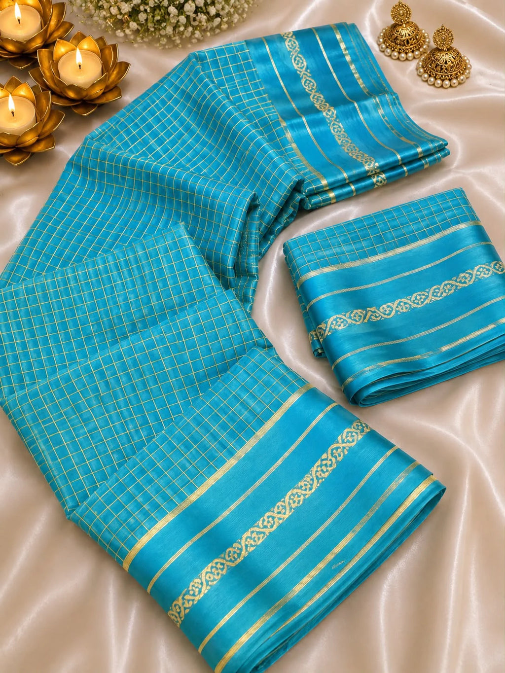Viscose Georgette Chex Satin Border Saree with Running Blouse 6