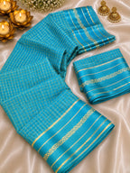 Viscose Georgette Chex Satin Border Saree with Running Blouse 6
