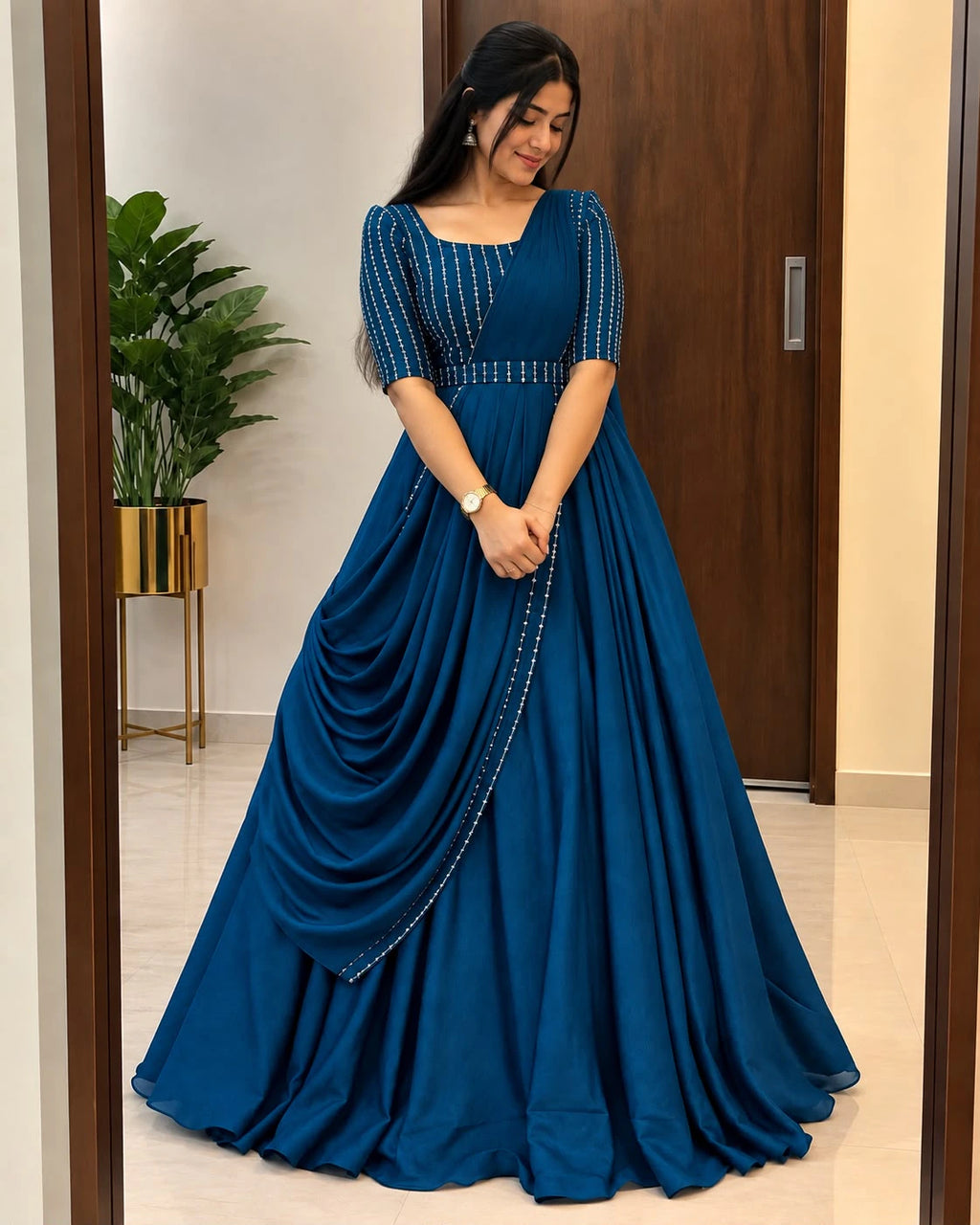 Vichitra Silk Party Gown Set 8