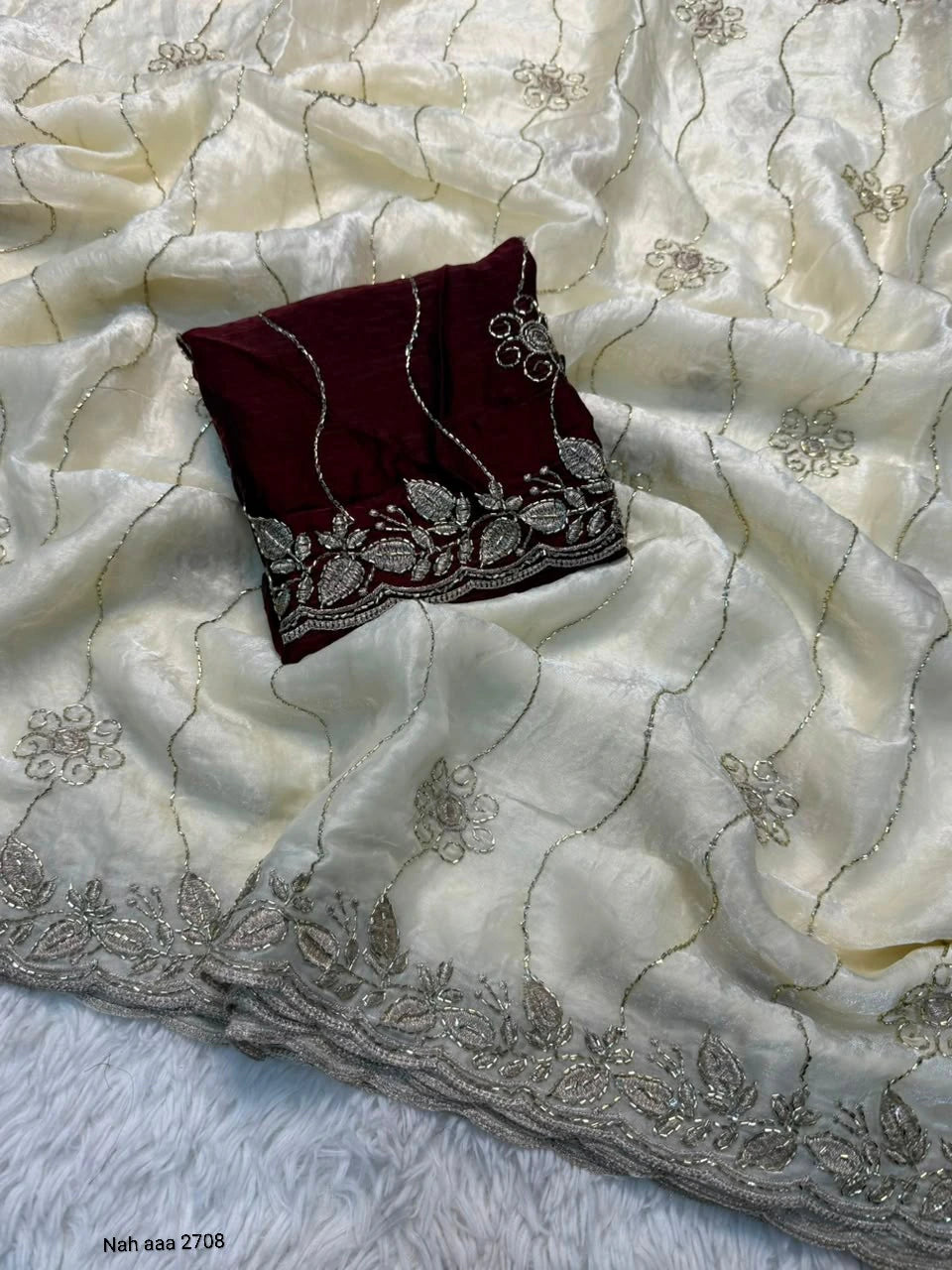 Fancy Space Silk Saree with Sequin Embroidery & C Pallu 6
